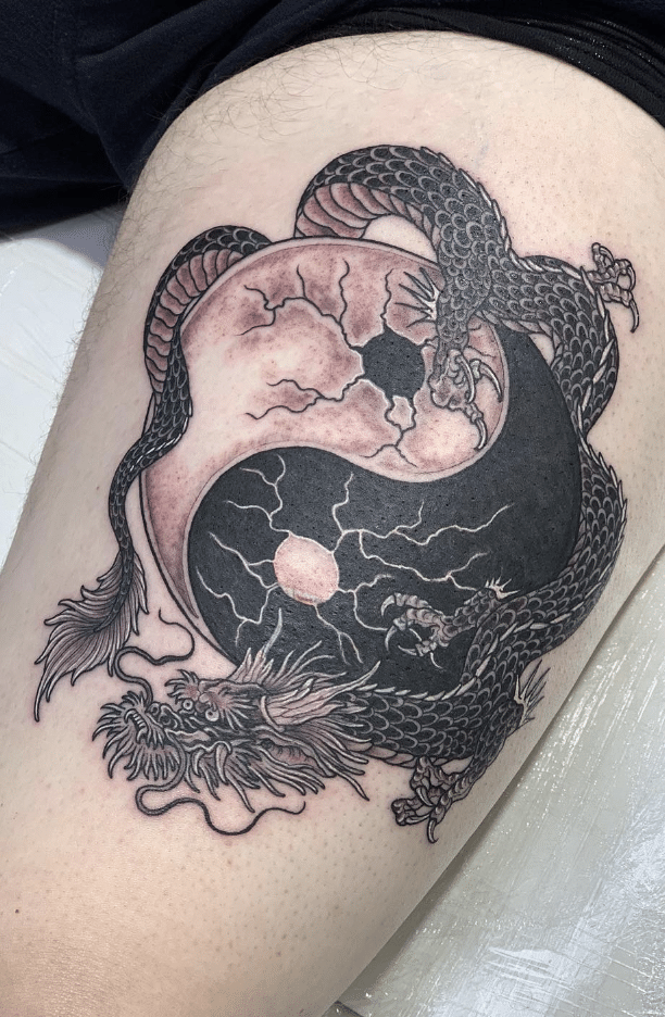 Cracked Yin Yang Dragon Tattoo