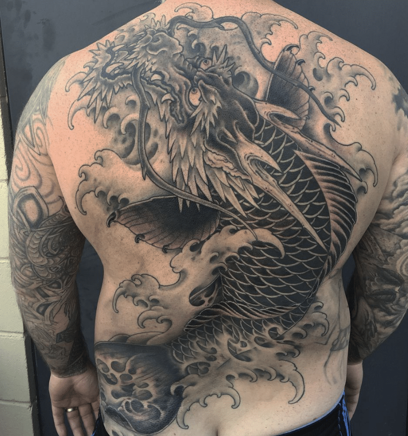 Dragon Fish Tattoo On The Back