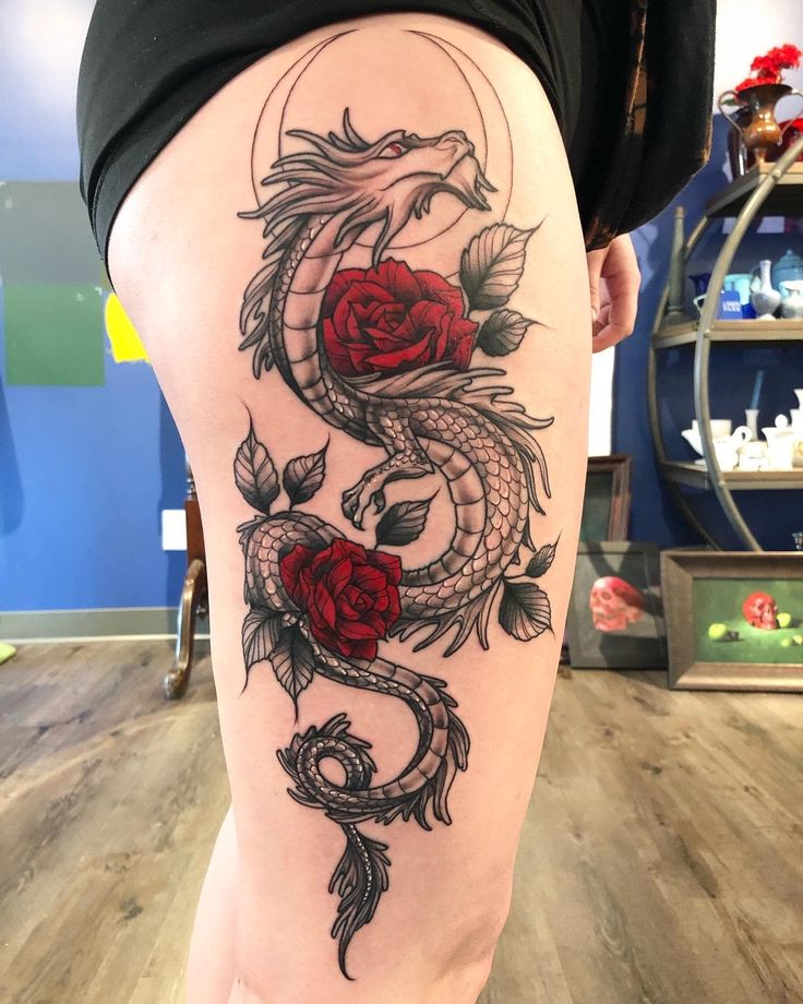Eastern Dragon Tattoo On Leg