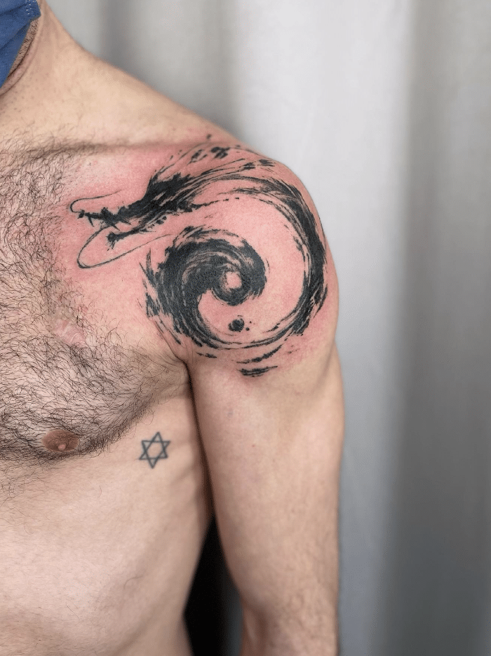 Japanese Brush Stroke Yin Yang Dragon Tattoo