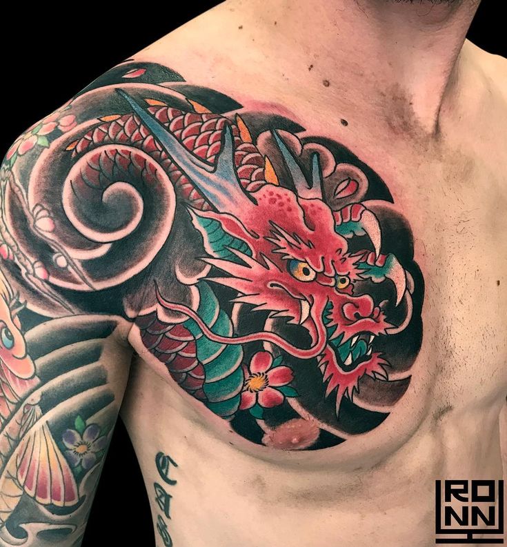 Japanese Dragon Tattoo On The Chest