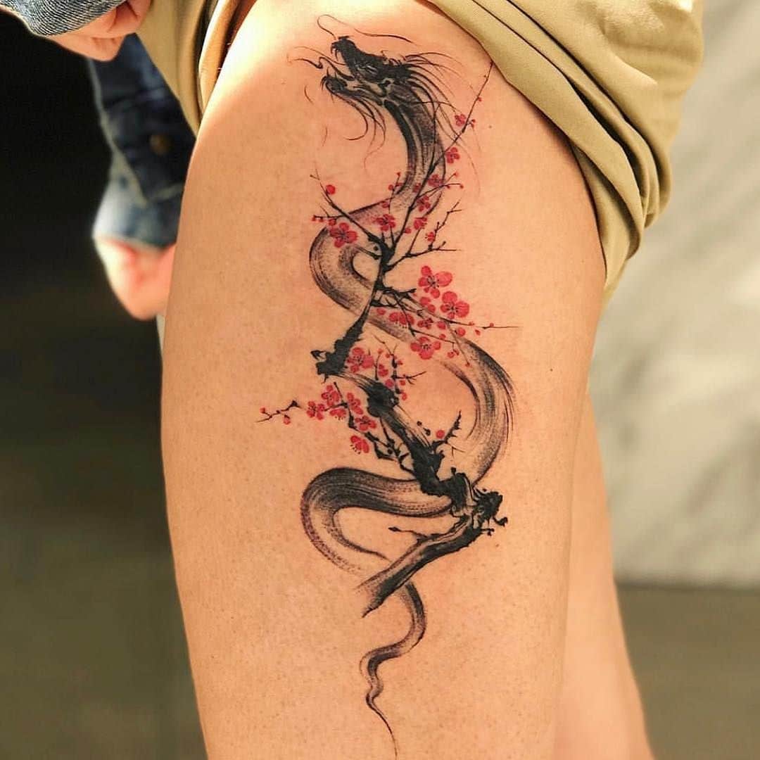 Japanese Dragon With Cherry Blossoms