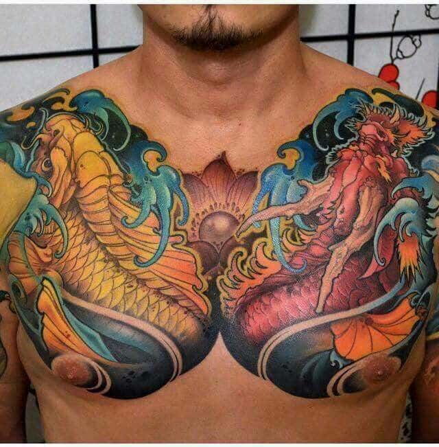 Koi Dragon Tattoo On The Chest