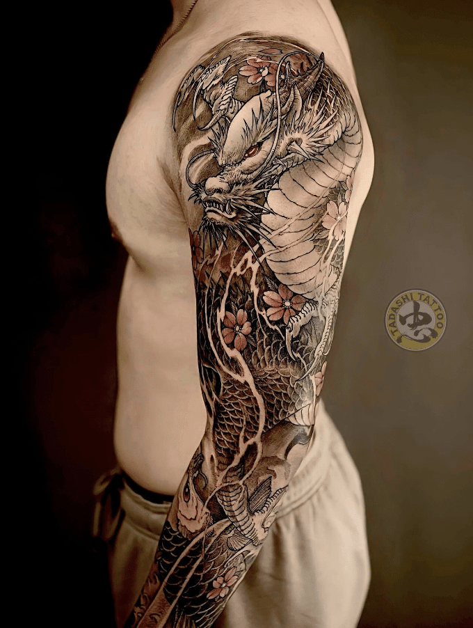Koi Dragon Tattoo Sleeve