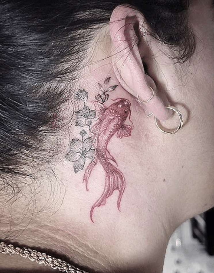 Koi Fish Tattoo On The Ear