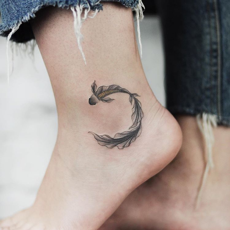 Koi Fish Tattoo on Ankle