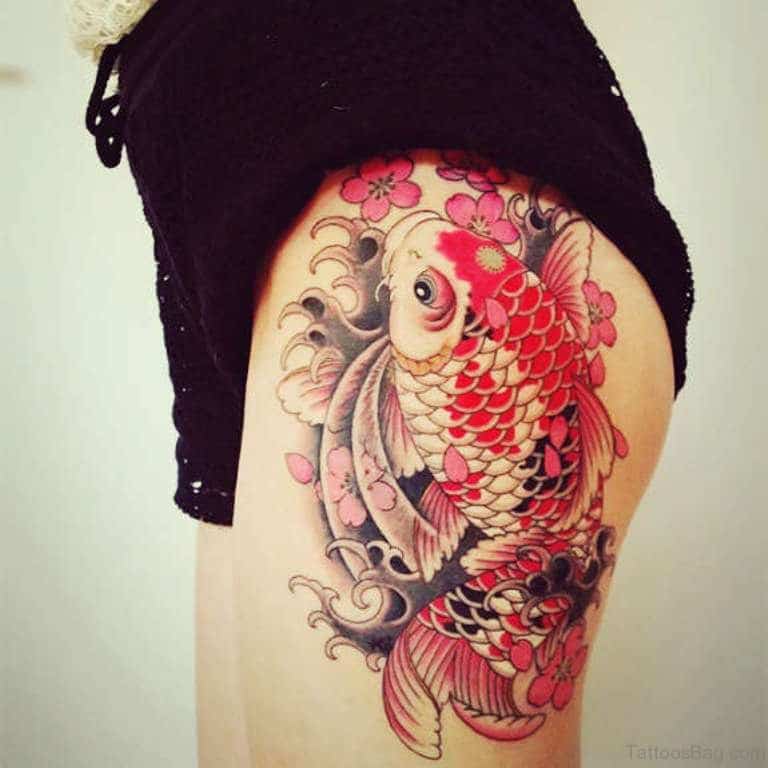 Koi Fish Tattoo on Thigh