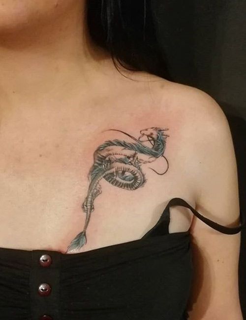 Minimalist Dragon Tattoo On Chest