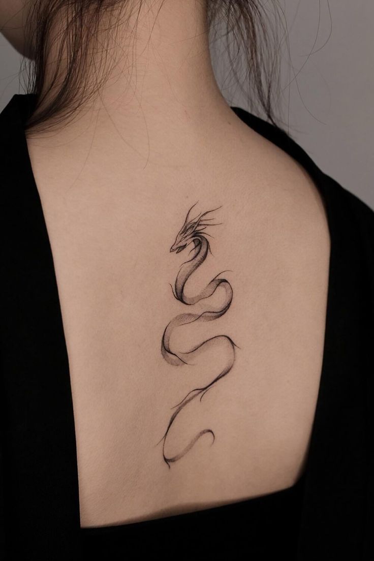 Minimalist Dragon Tattoo On The Back