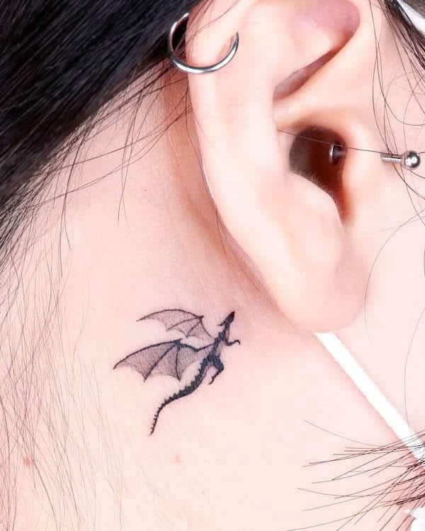 Minimalist Dragon Tattoo On The Ear
