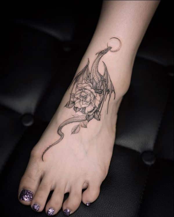 Minimalist Dragon Tattoo On The Foot