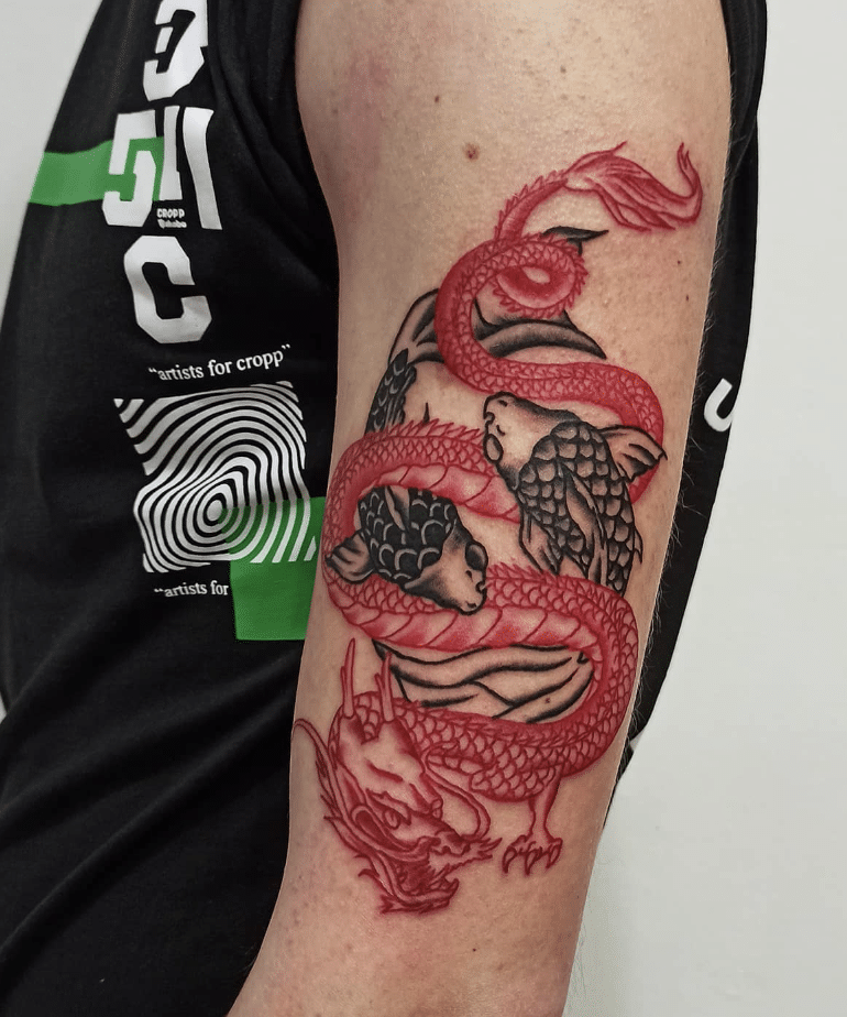 Spiraling Koi Dragon Tattoo