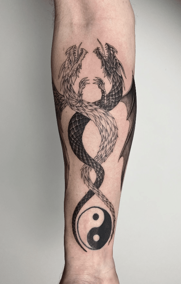 Spiraling Yin Yang Dragon Tattoo