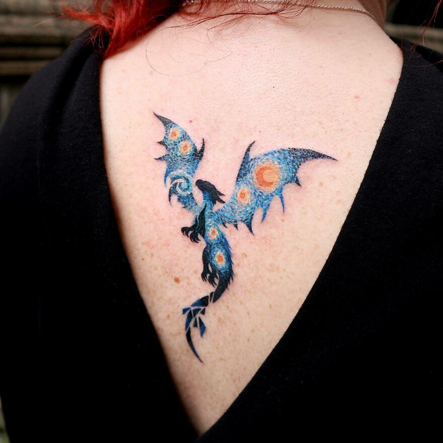 The Starry Night Minimalist Dragon Tattoo