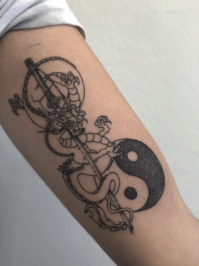 Sword Yin Yang Dragon Tattoo