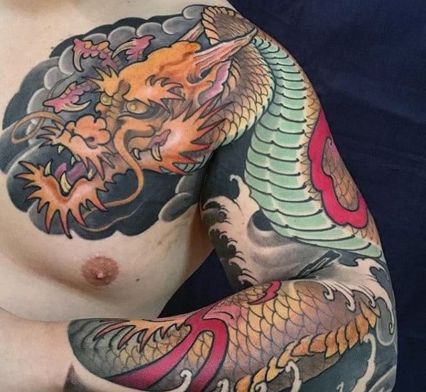 The Chest With Yellow Dragon Tattoo
