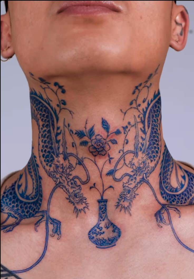 The Neck Blue Dragon Tattoo Design