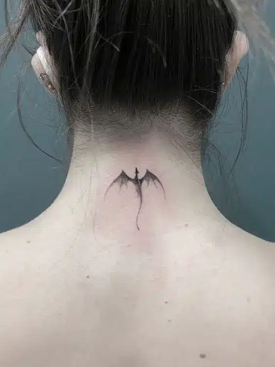 The Neck With Minimalist Tiny Dragon Tattoo
