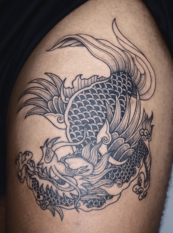Vietnamese Style Dragon Fish Tattoo