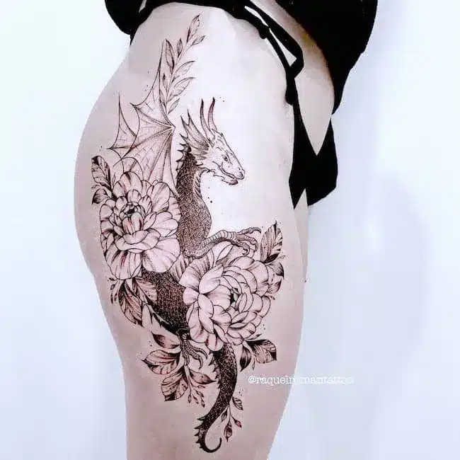 White Dragon Tattoo Design On Leg and Arm