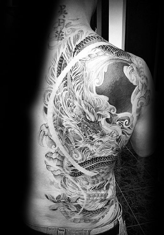 White Dragon Tattoo Idea On Back