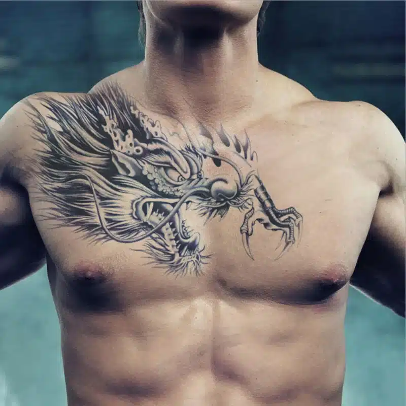 White Dragon Tattoo On Chest