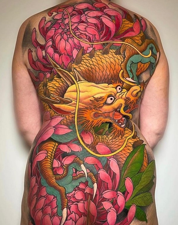 Yellow Dragon Tattoo on The Back