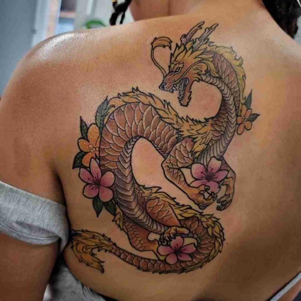 Yellow Dragon with Florals