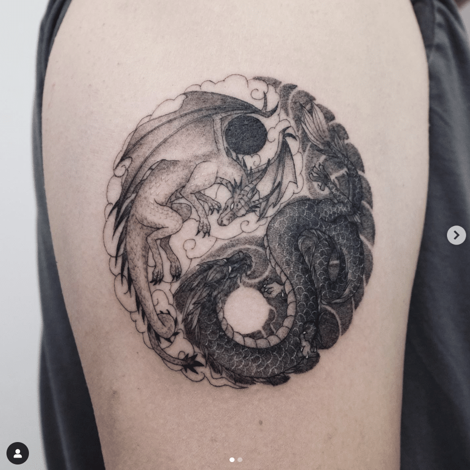 Yin Yang Black Dragon Tattoo