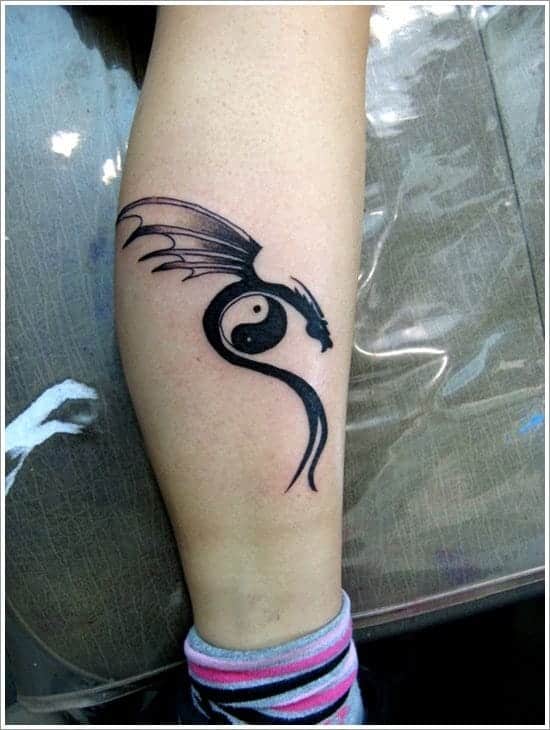 Yin Yang Dragon Tattoo Design on The Leg