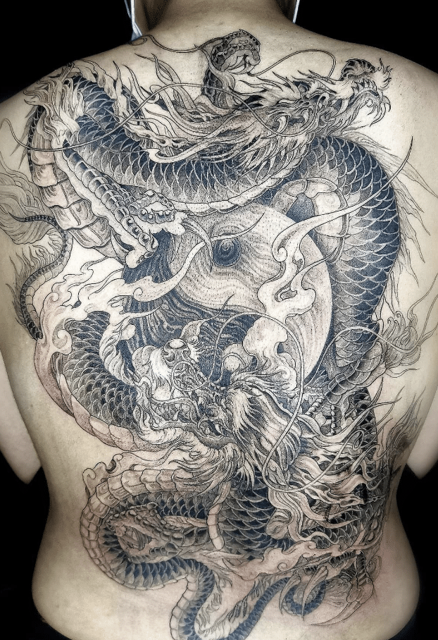 Yin Yang Dragon Tattoo On The Back