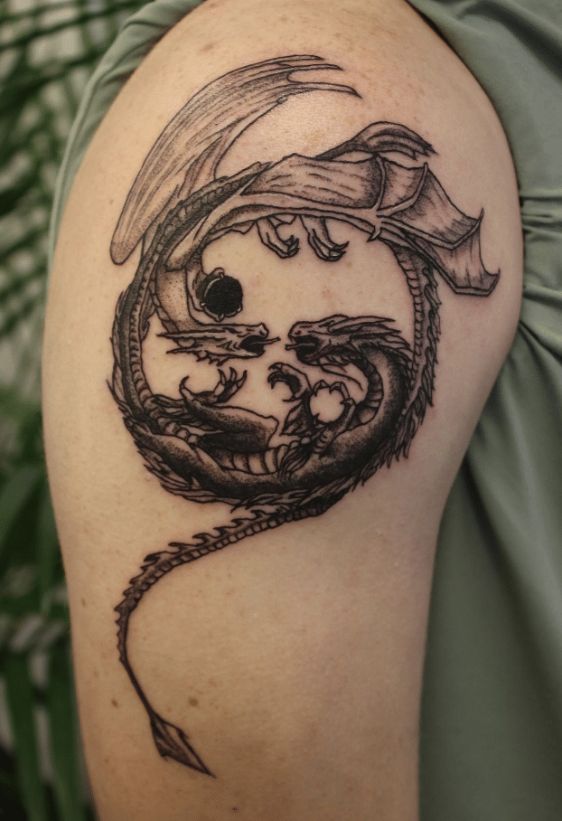Yin Yang Dragon Tattoo On The Shoulder