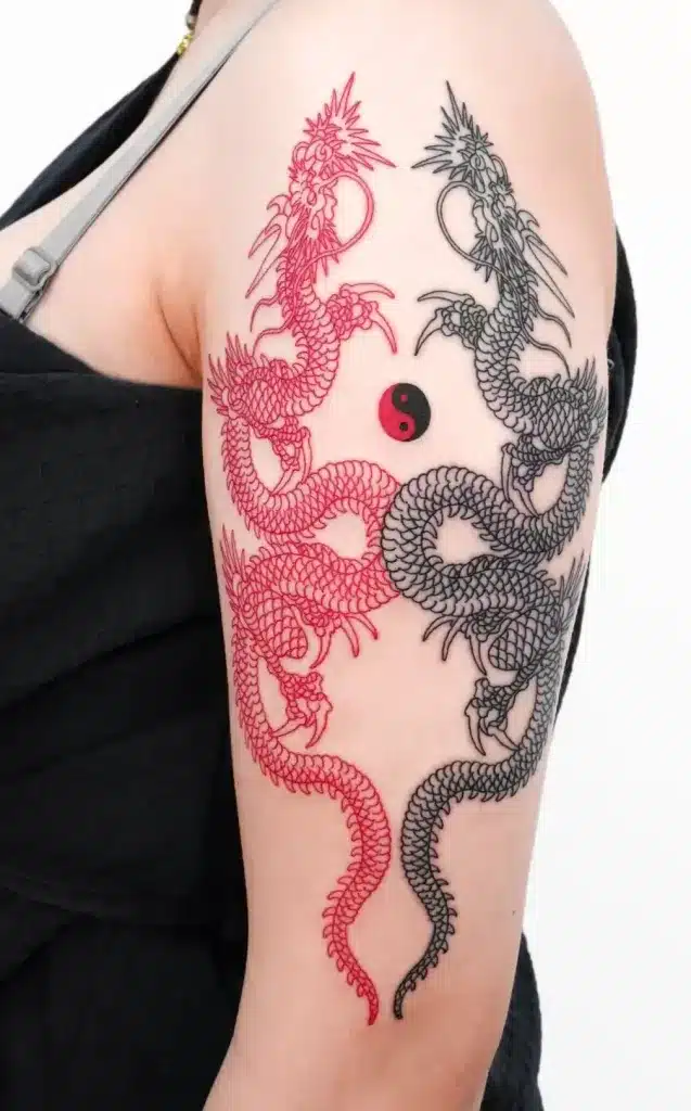 Yin and Yang Red Dragon Tattoo