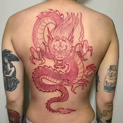 red dragon tattoo on back