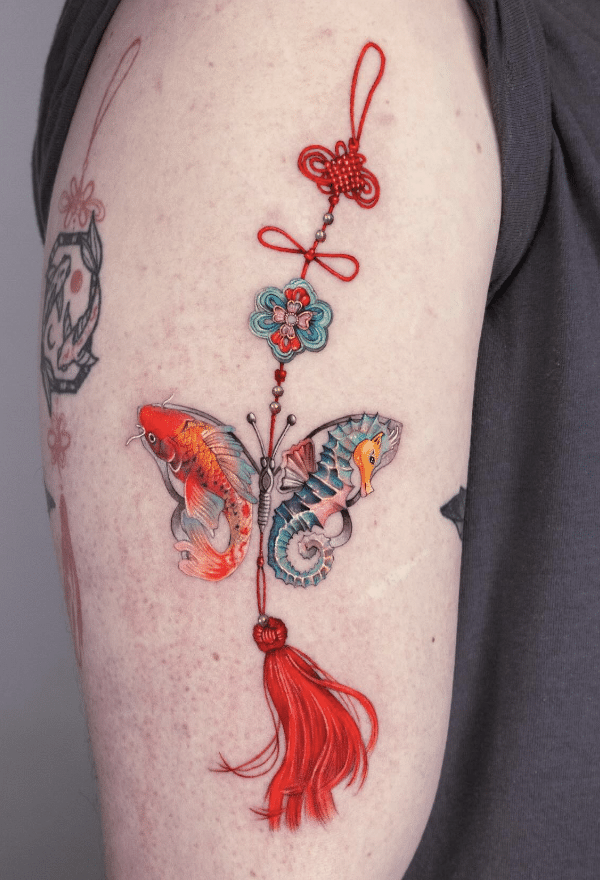 Animal Norigae Colorful Butterfly Tattoo