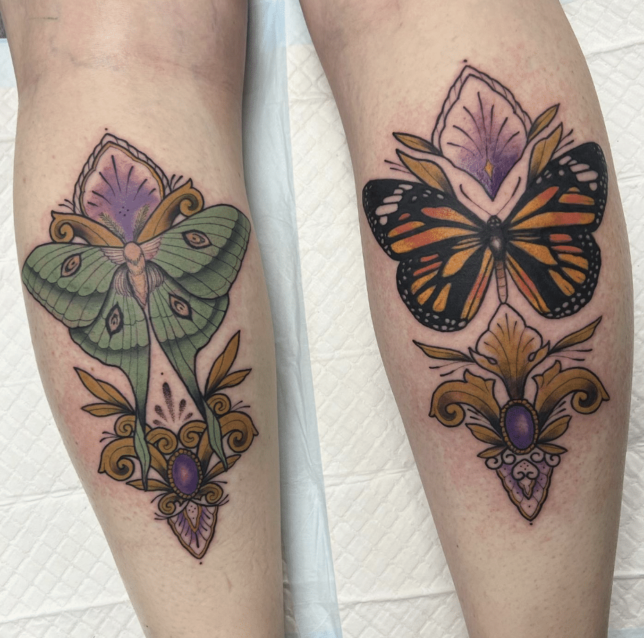 Beautiful Colorful Butterfly Tattoo On Leg