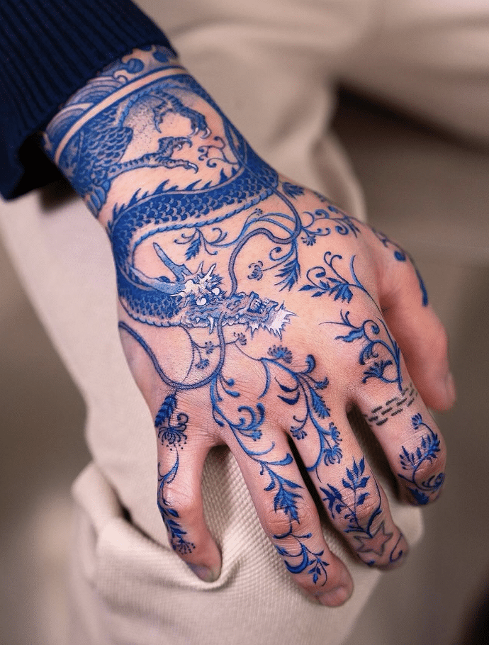Blue Dragon Tattoo On Hand