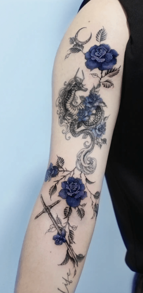 Blue Rose Dragon Tattoo