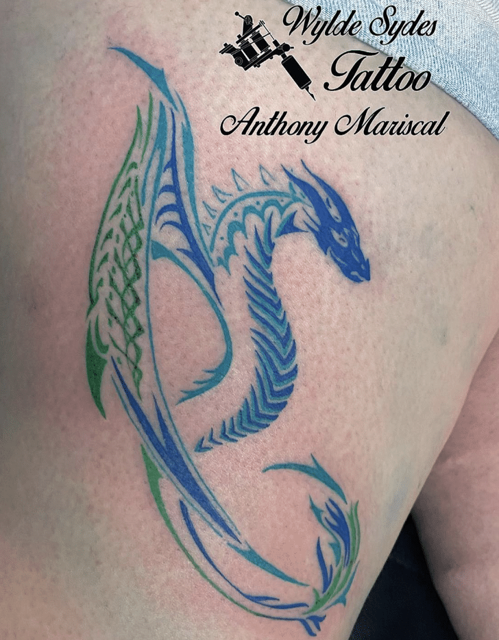 Blue Tribal Dragon Tattoo