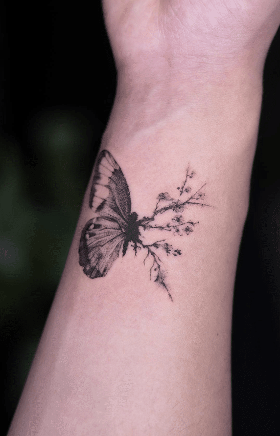 Butterfly And Branch Tattoo