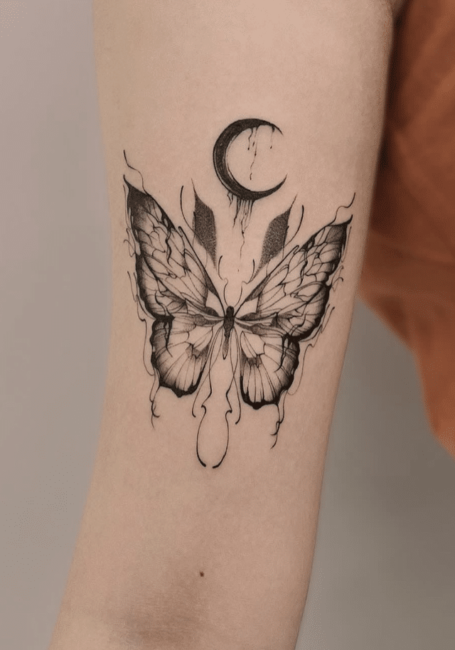 Butterfly And Moon Tattoo
