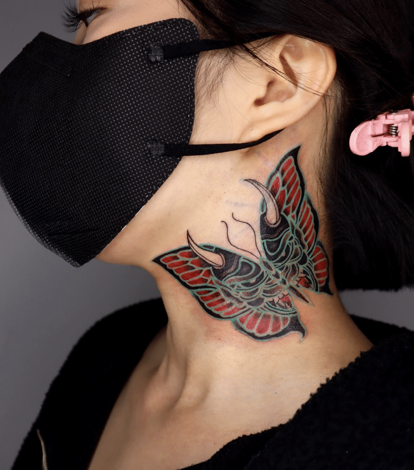 Butterfly Oni Japanese Mask Tattoo