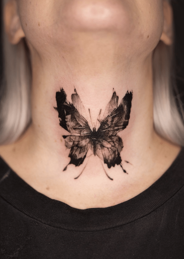 Butterfly Tattoo Design On The Neck