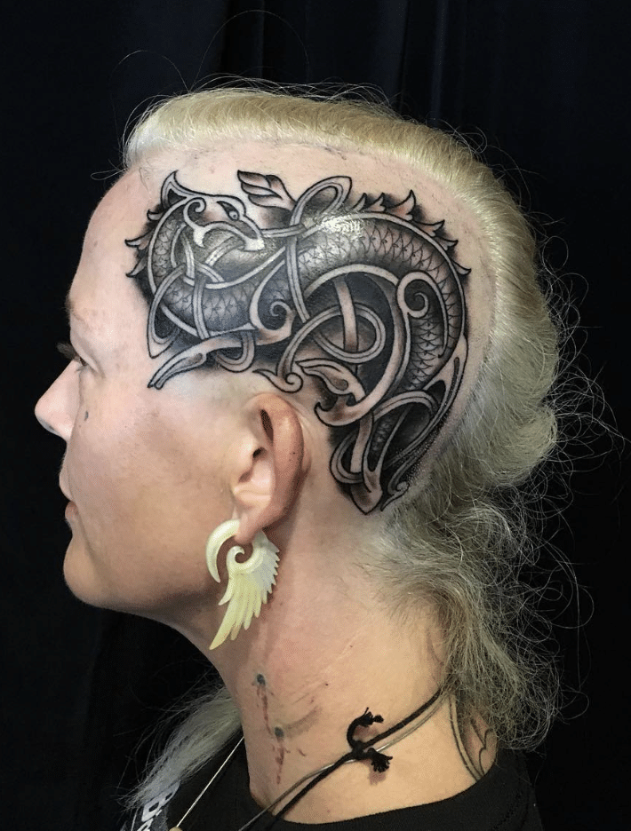 Celtic Dragon Tattoo Design On The Head