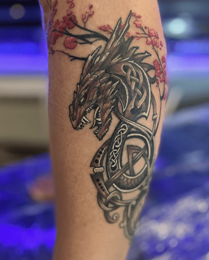 Celtic Dragon Tattoo With Florals