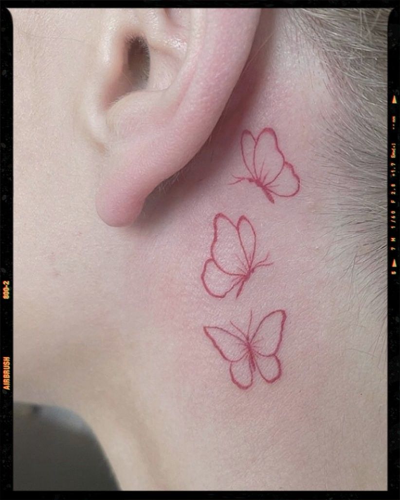 Chic Pink Butterfly Tattoo On Ear