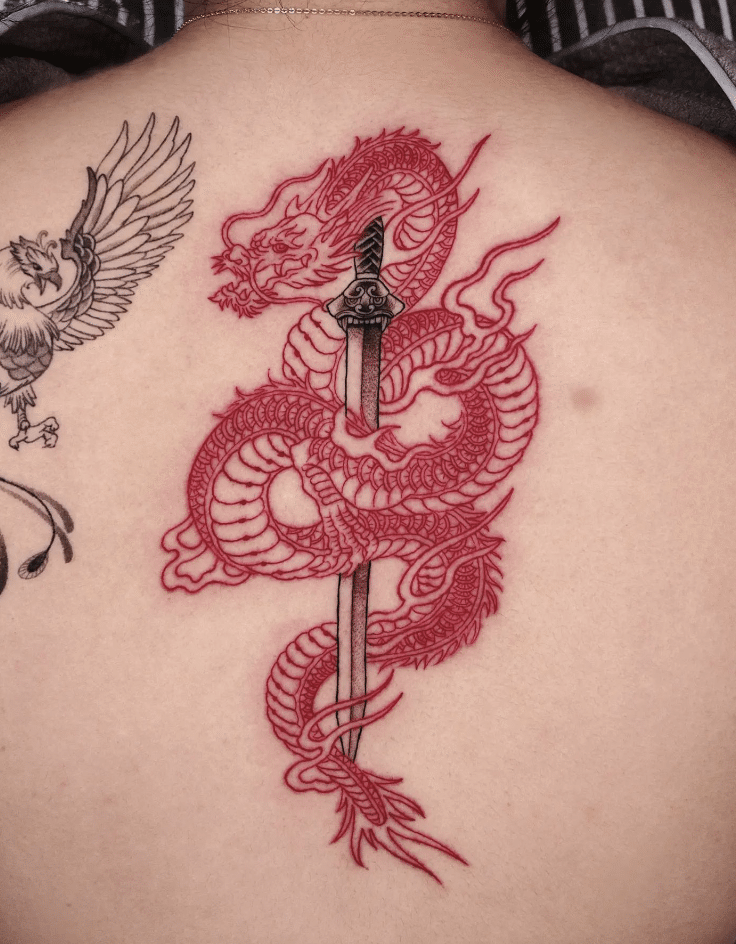 Chinese Dragon Sword Tattoo