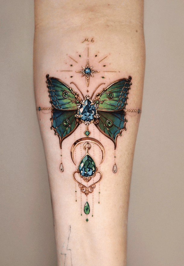 Colorful Butterfly Ornament Tattoo