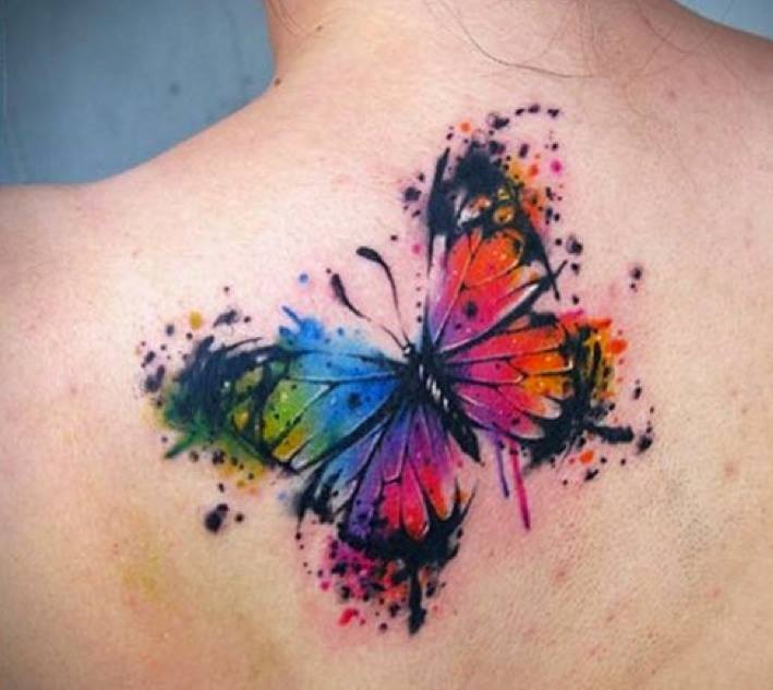 Colorful Butterfly Tattoo Design On Back