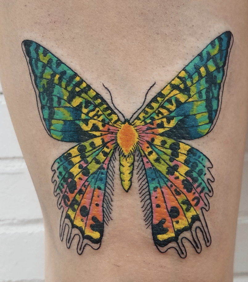 Colorful Madagascan Sunset Moth Tattoo
